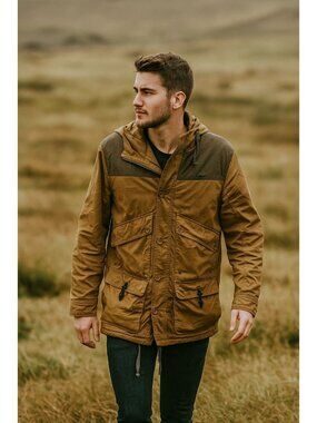 Empyre Khaki Canvas Field Coat with Multiple Pockets & Hood Layering Size Large
